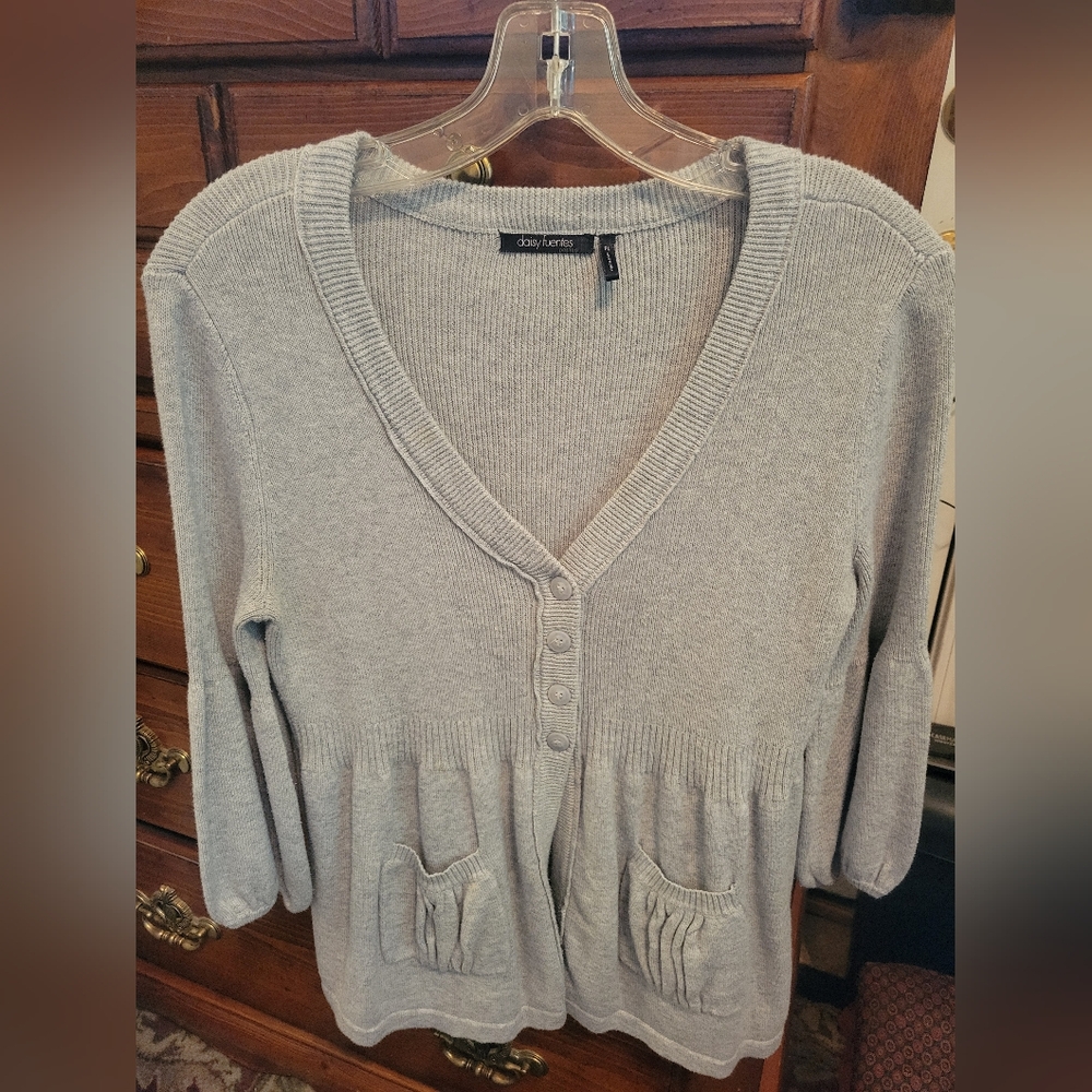 Daisy Fuentes Gray Knit Cardigan Sweater